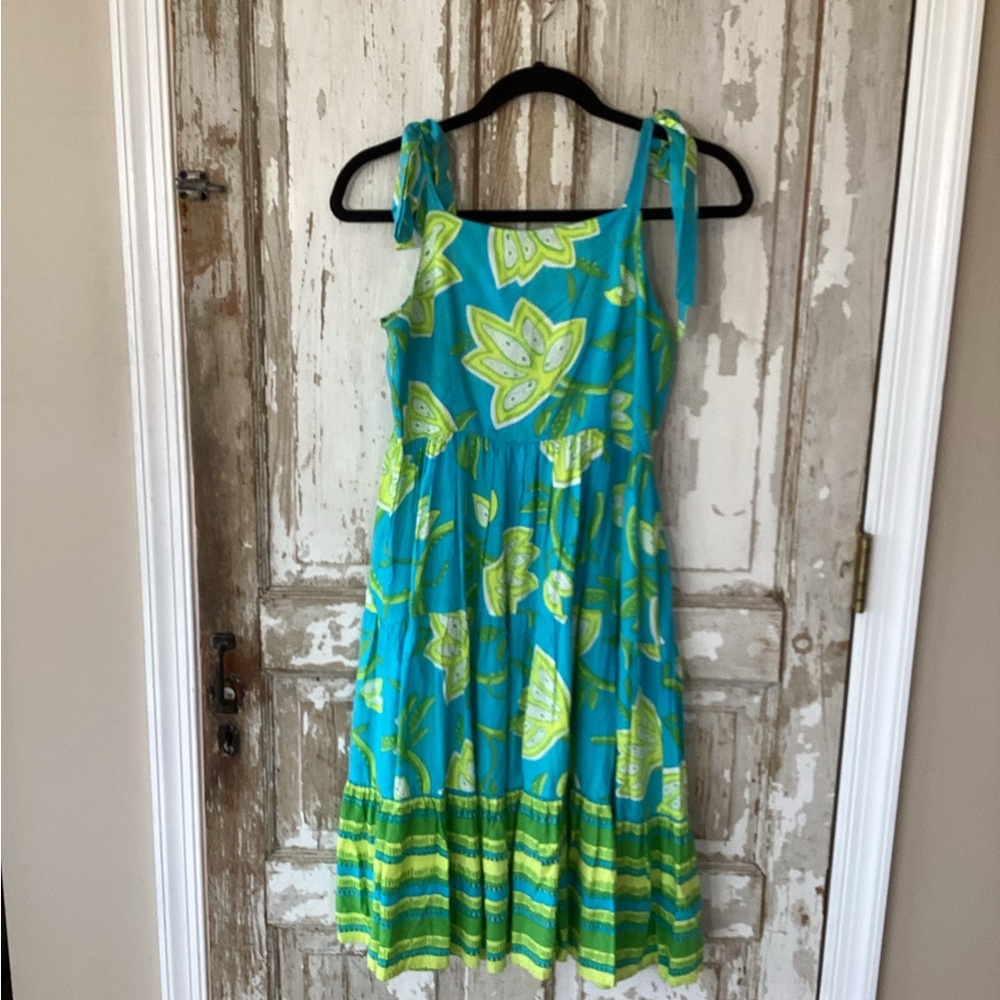 Avani del Amour Turquoise Tropical Floral Tie-Shoulder Dress - Midi - S - NWT!